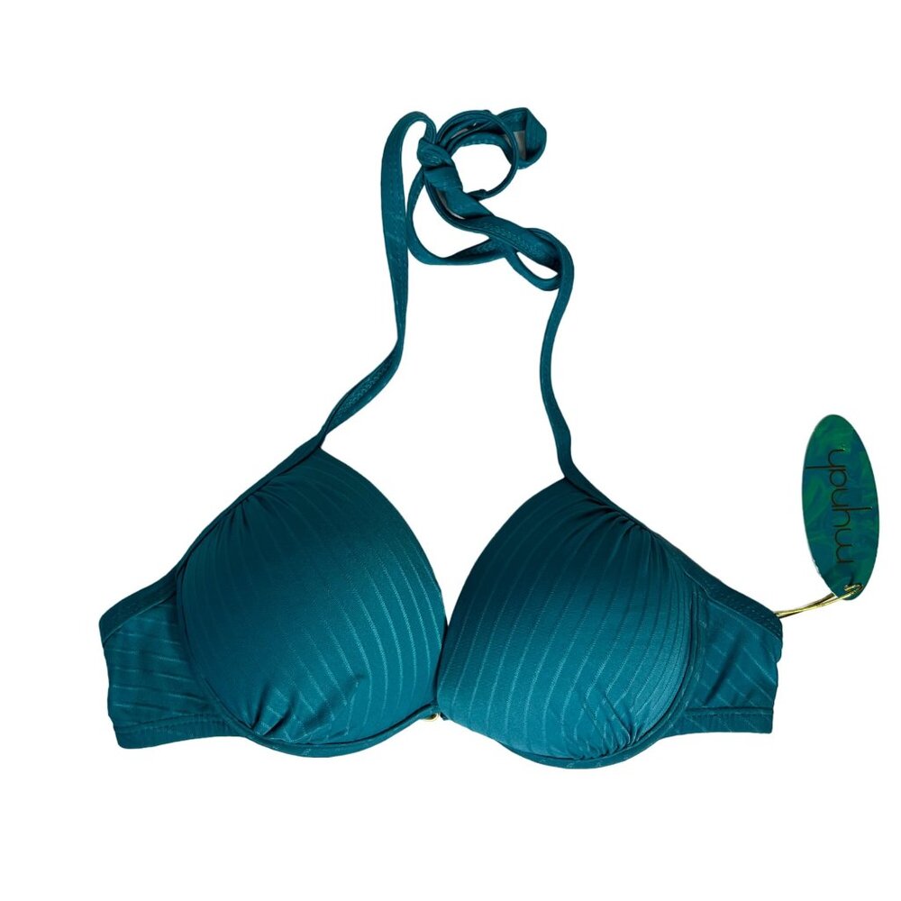 Mynah Swim Bikini Top Womens XS New Teal Halter Tie Underwire‎ Push Up